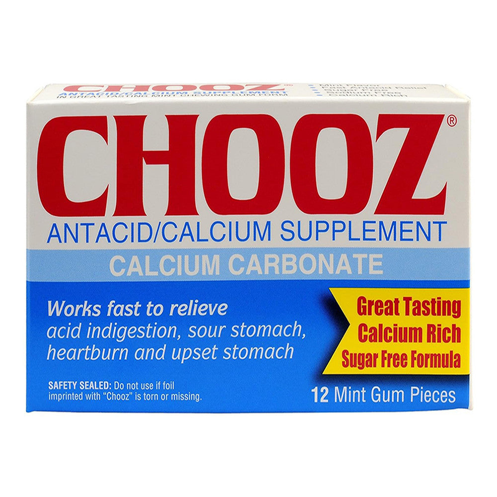 Chooz Calcium Carbonate Antacid Sugar Free, Mint Gum Pieces, 12 Ea